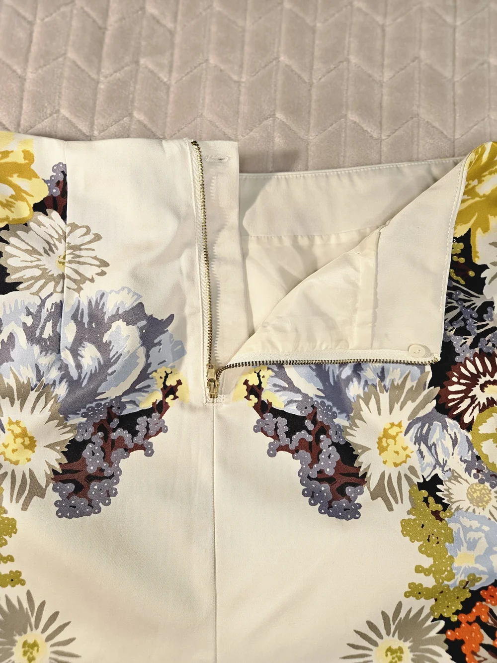 H&M Cream Floral Mini Skirt with Yellow, Blue and Orange Details
